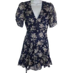 Saints & Secrets Women's Floral Chiffon‎ Wrap Dress Blue Small short Sleeve